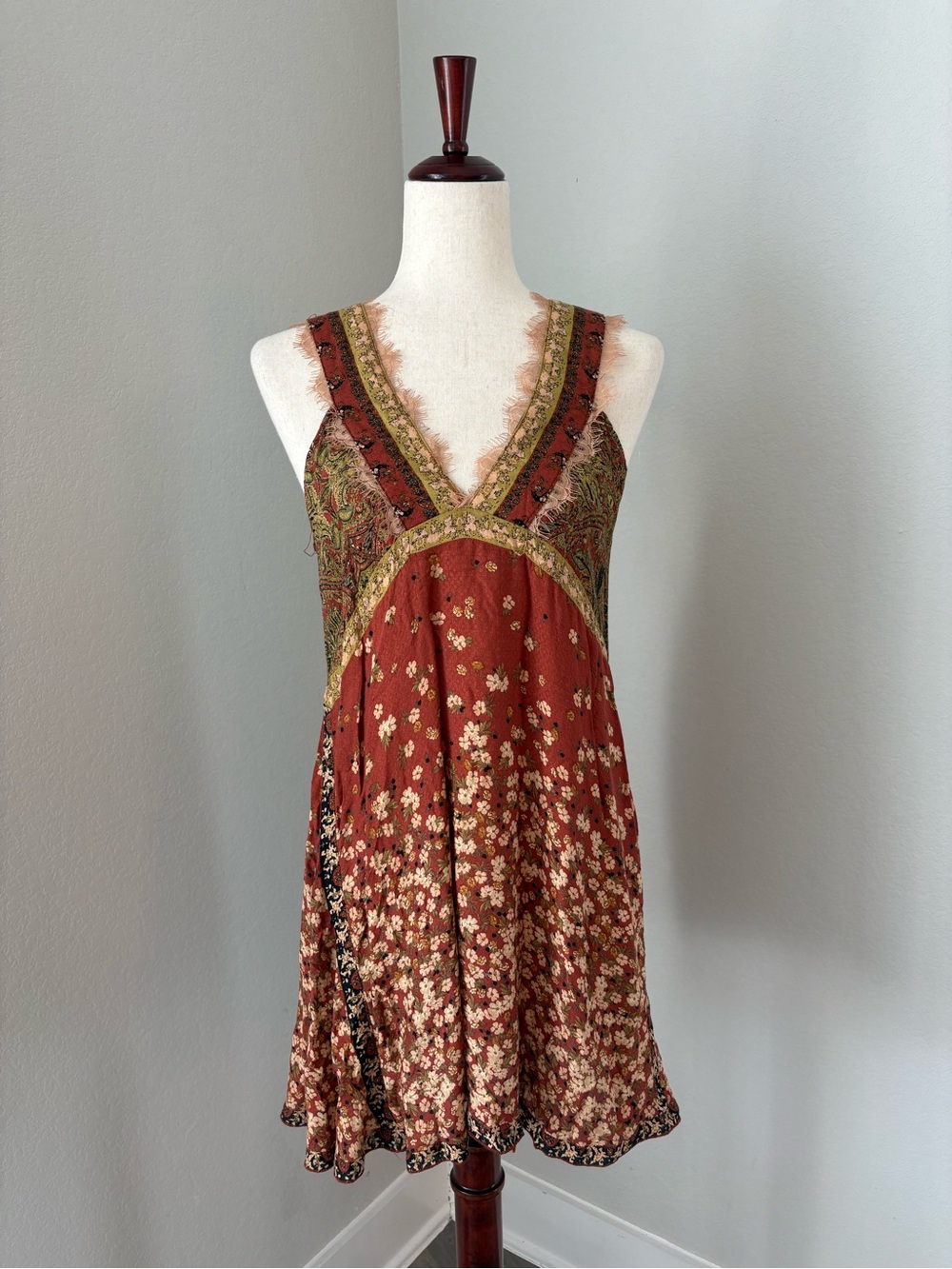 Free People Boho Festival East Willow Trapeze Slip Dress Mini Size Small Lace
